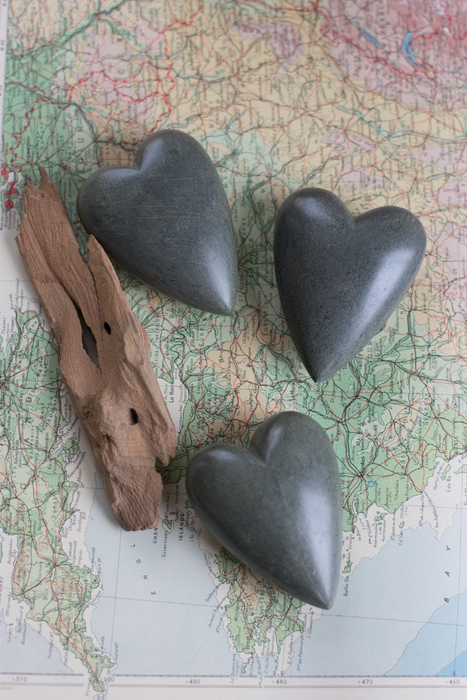 Set Of Six Hand Carved Stone Hearts