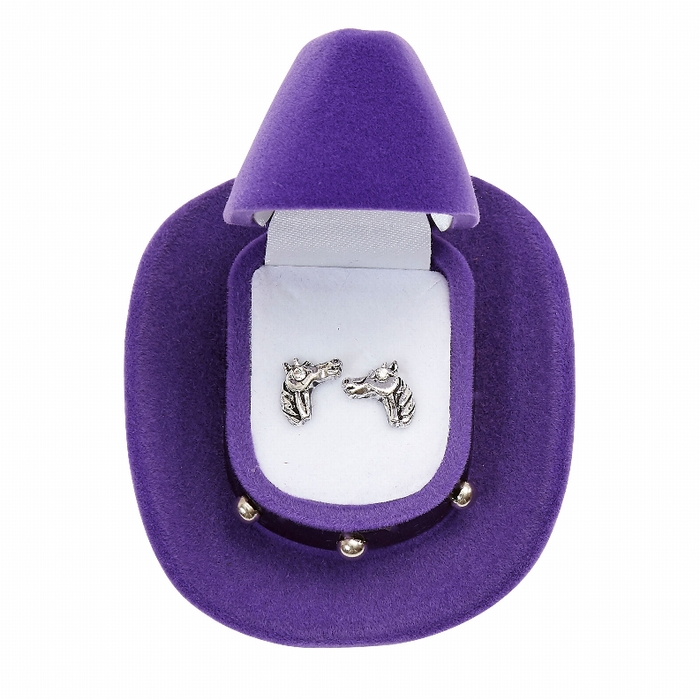 Awst Int'l Horse Head Earrings Withpurple Cowboy Hat Gift Box