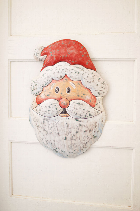 Distressed Painted Metal Santa Door Hanger