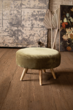 Velvet Ottoman With Wooden Legs