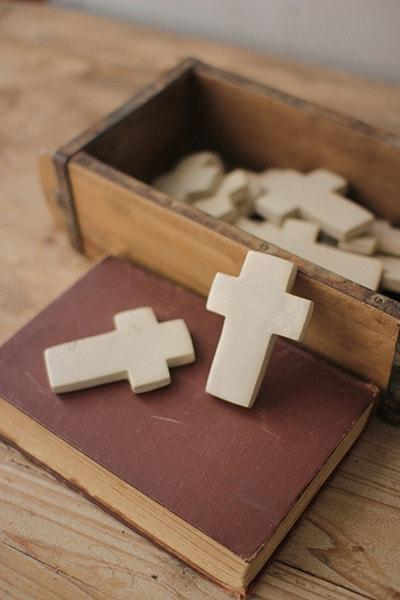 Set Of Six Hand Carved Stone Crosses