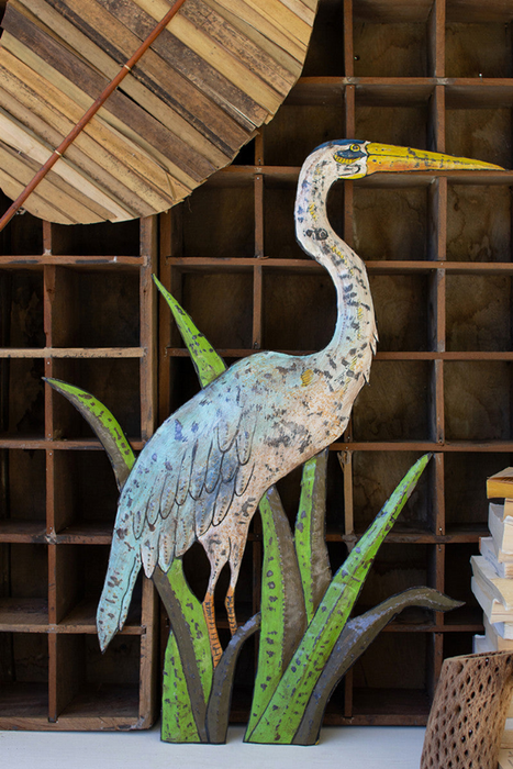 Hand-hammered Recycled Metal Heron