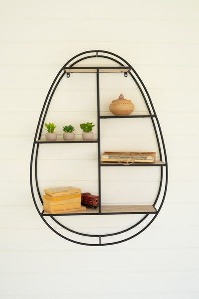 Oval Metal And Wood Wall Shelf