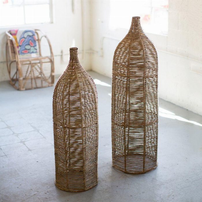 Set Of Two Large Seagrass And Iron Bottles