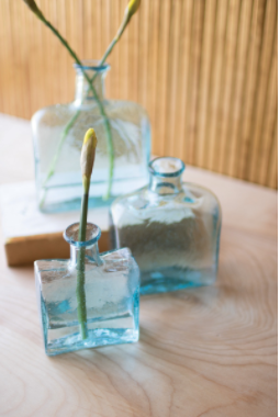 Set Of Three Recycled Glass Square Glass Vases