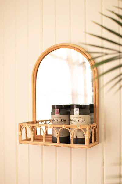 Arched Mirror With Rattan Frame And Box