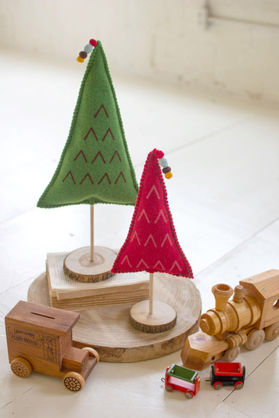 Set Of Two Felt Christmas Trees