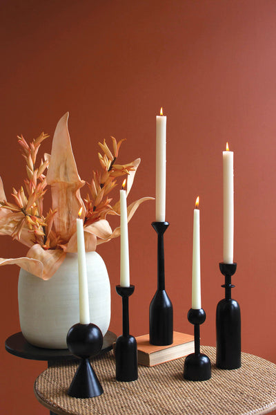 Set Of Five Black Metal Taper Candle Holders