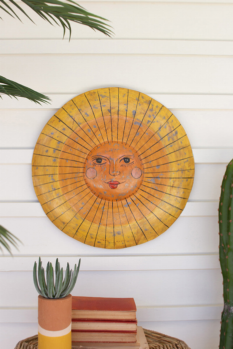 Hand-hammered Recycled Metal Sun Face