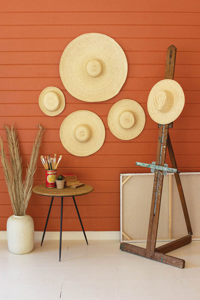 Set Of Five Natural Fiber Hats Wall Decor