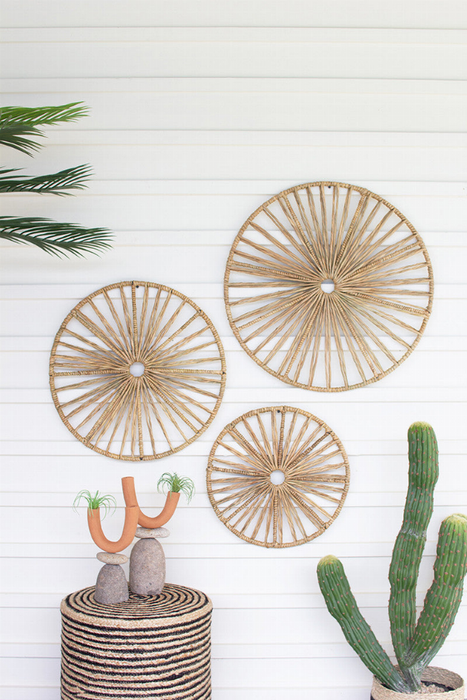 Set Of Three Spoked Seagrass Wall Art