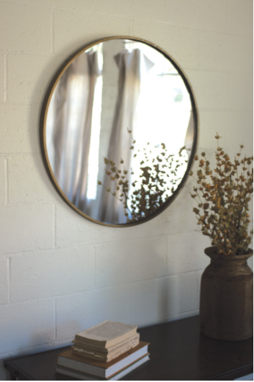 Round Brass Metal Framed Mirror