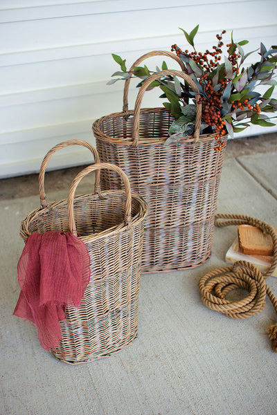 Set Of Two Tall Oval Wicker Baskets