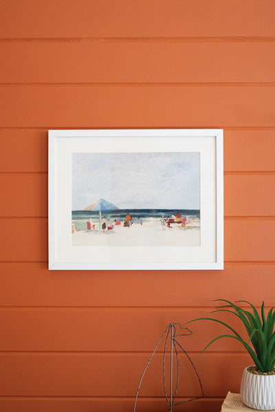 Framed Beach Scene Under Glass