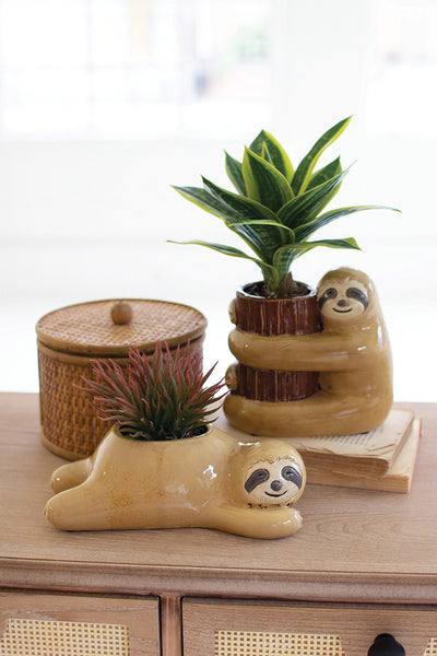 Set Of Two Ceramic Sloth Vases - One Each Design