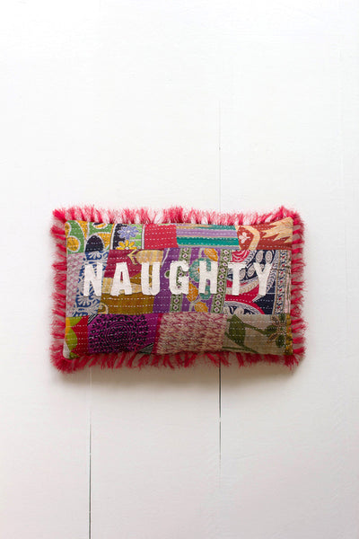 Naughty/nice Christmas Kantha Pillow