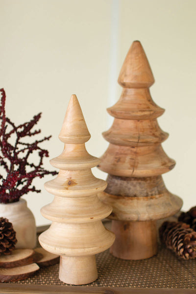 Set Of Two Turned Mango Wood Christmas Trees