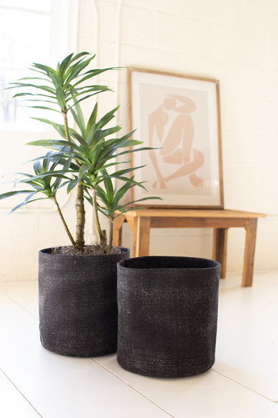 Set 2 Black Cotton Stone Washed Baskets