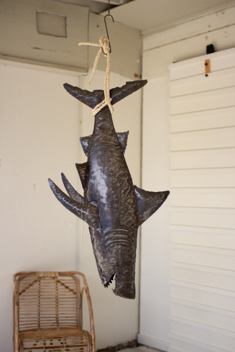 Recycled Hand Hammered 3d Shark With Sisal Rope