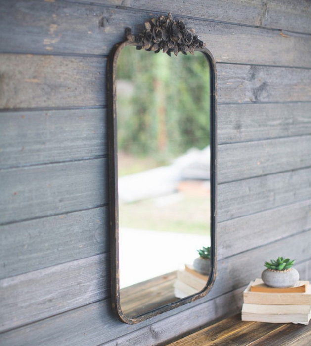 Rectangle Metal Mirror With Flower Details