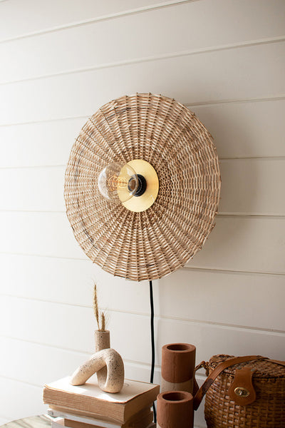 Rattan And Brass Wall Sconce Lamp