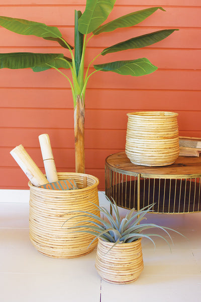 Set Of Three Woven Willow Planters