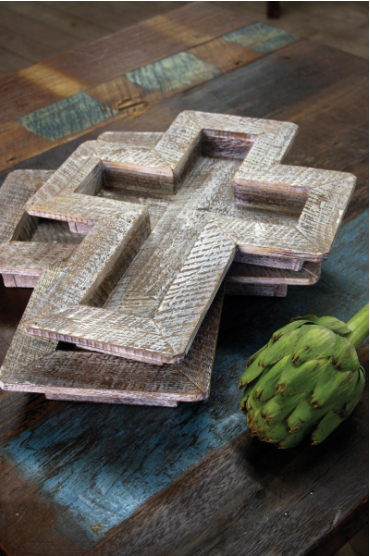 Set Of Two Wooden Cross Trays