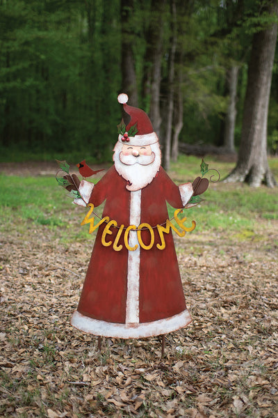 Painted Metal Welcome Santa Yard Art