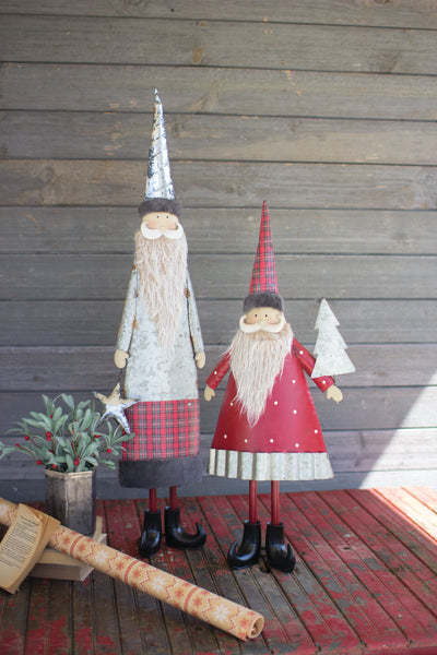 Set Of Two Metal Santas With Beards