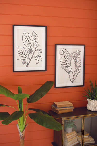 Set Of Two Framed Black Leaf Prints Under Glass