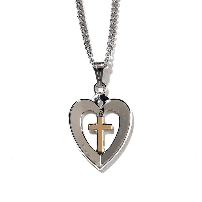 Silver Plated Heart With Plated Cross Necklace