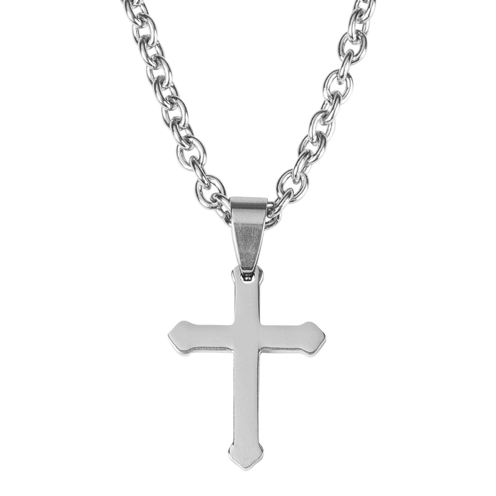 Stainless Steel Budded Cross Necklace