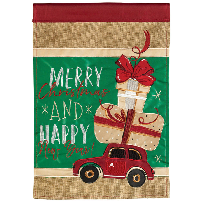 Car Merry Christmas Double Applique Garden Flag