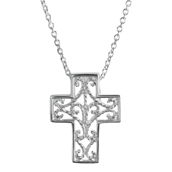 Silver Plated Mini Filigree Box Cross Necklace