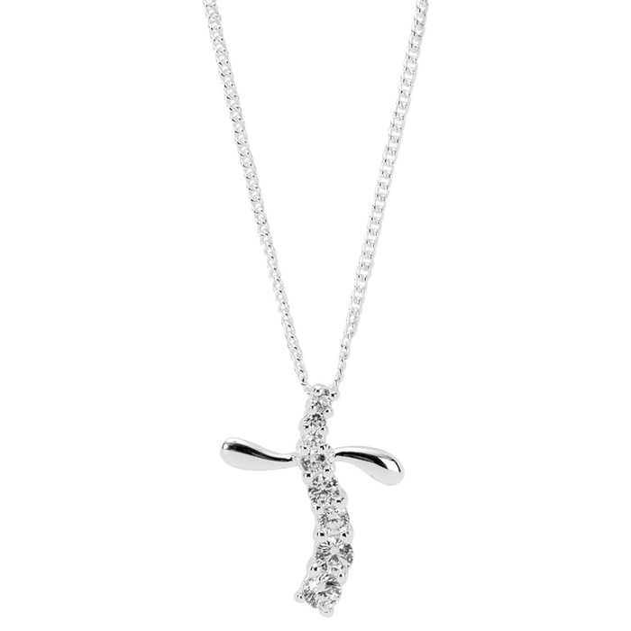 Silver Plated Cubic Zirconia Journey Cross Necklace