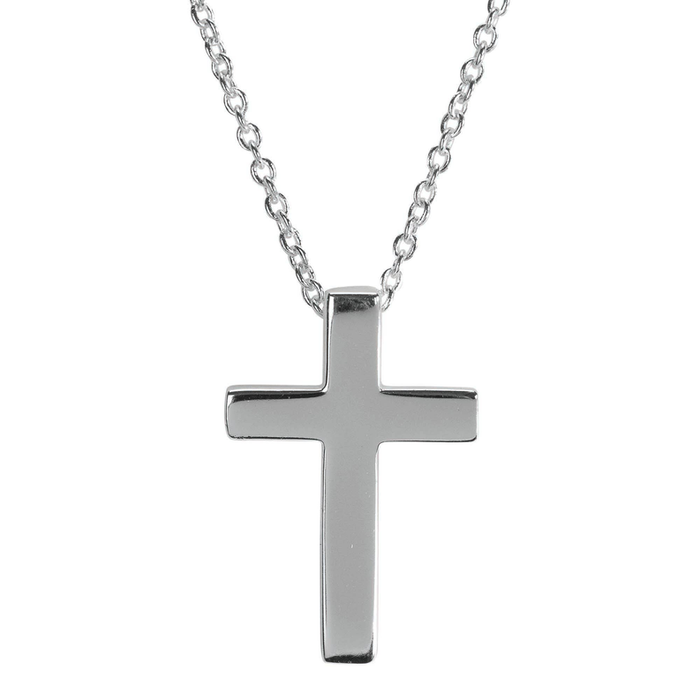 Silver Plated Cz Mini Thin Box Cross Necklace