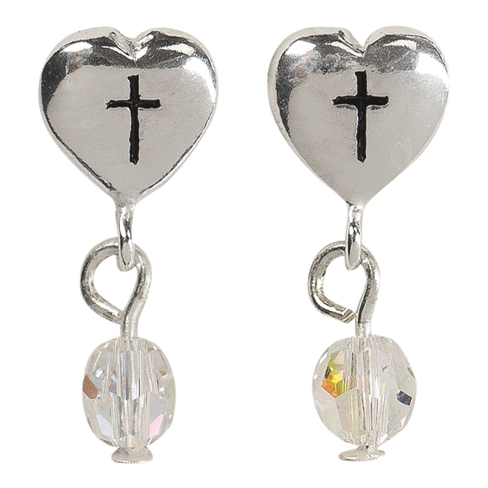 1st Communion Silver Plated Heart Cross Earrings