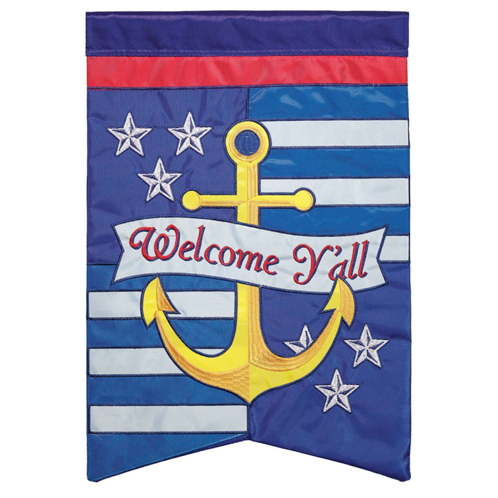 Anchor Welcome Y'all House Flag Double Applique