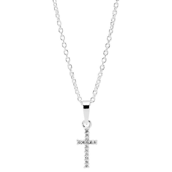 Silver Plated Cubic Zirconia Cross Necklace