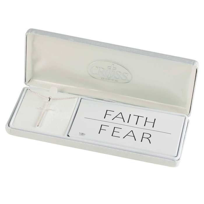 Necklace Faith Over Fear Box Cross 18in