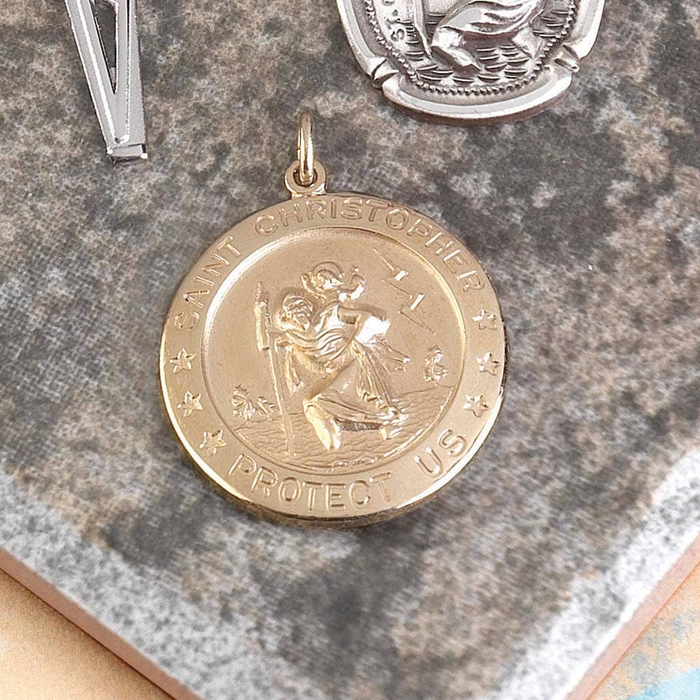 Nk-round St Chris Medal Gold Plate 24"chn