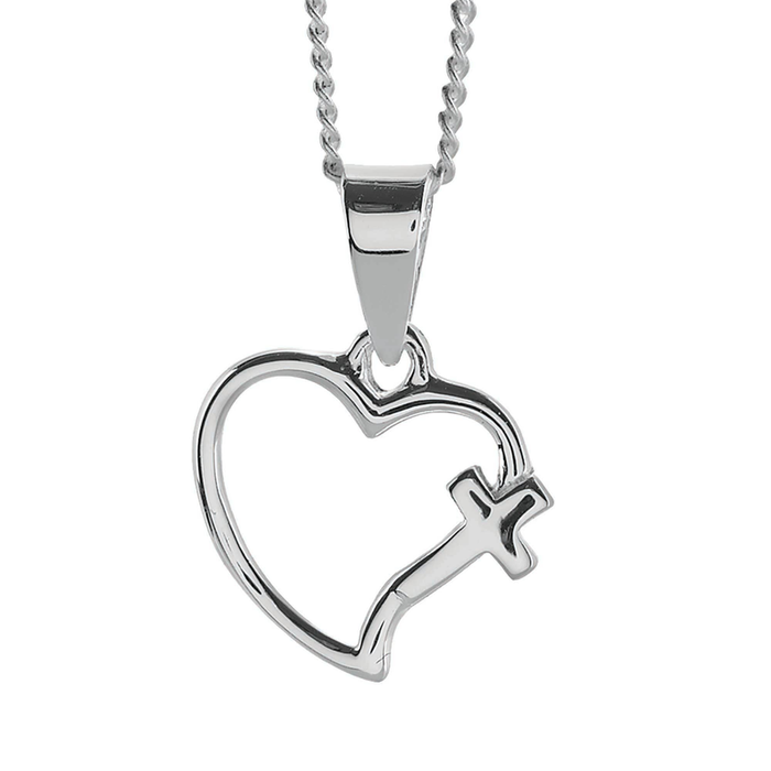 Open Heart Cross Silver Plate  Chain