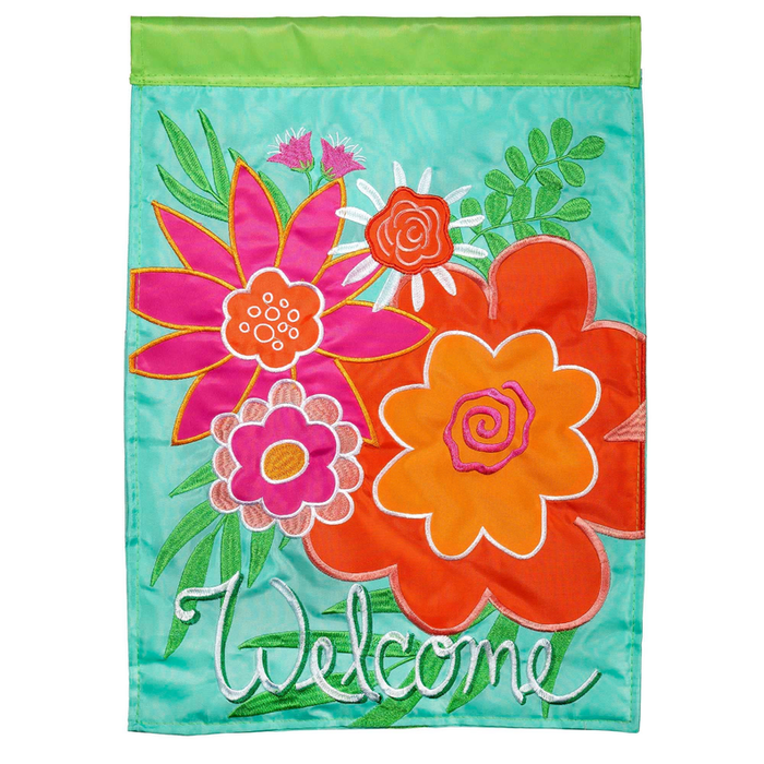 Welcome Summer Floral Welcome Double Applique Garden Flag