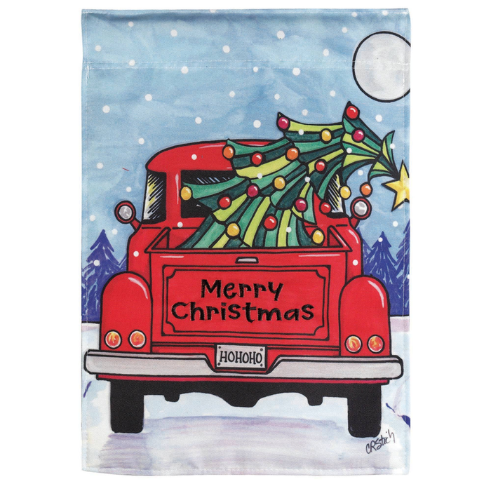 Merry Christmas Truck Double Applique Plus Garden Flag