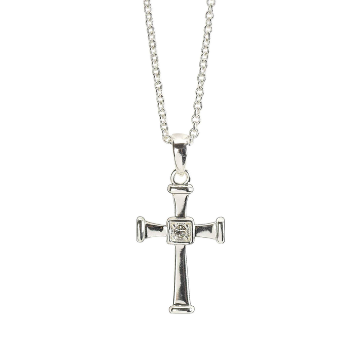 Silver Pl Cross With Endcaps Necklace