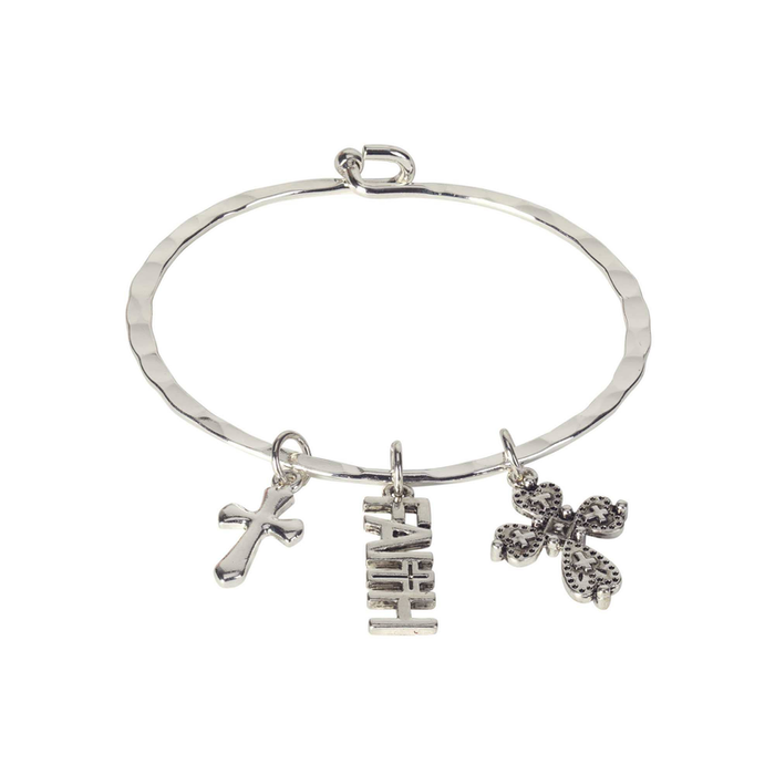 Bangle Bracelet Faith Charm Silver Plate