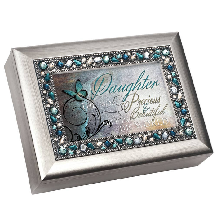 Daughter The Most Precious Gift Jeweled Silver Music Box