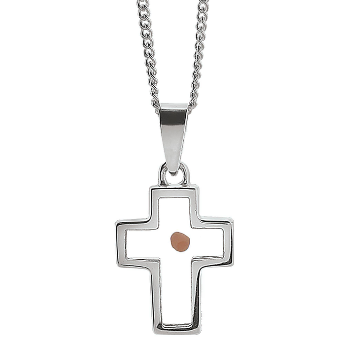 Silver Plated Box Cross With Mustard Seed Necklace