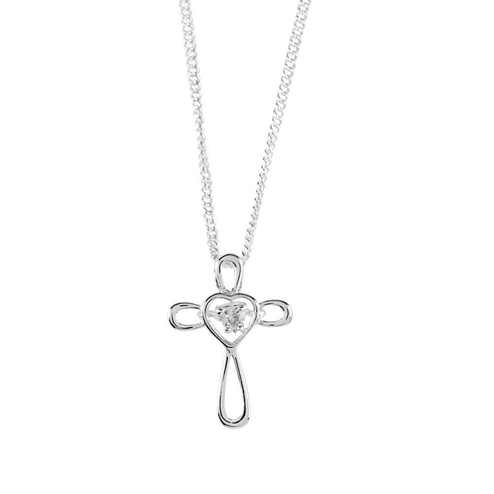 Silver Plated Open Petal Cross With Heart Necklace