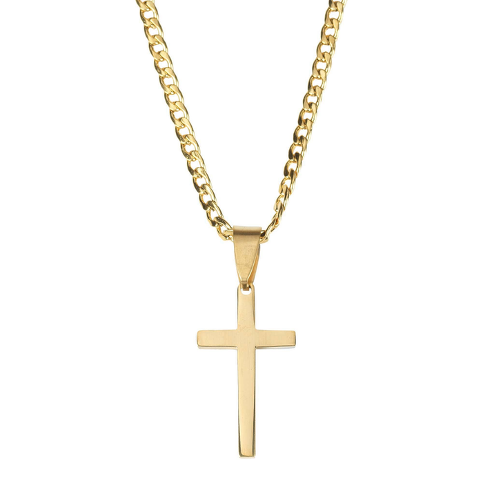 Men's Plated Stainless Steel Slim Box Cross Necklace